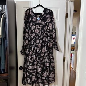 Taylor Elegant Black and White Floral Dress